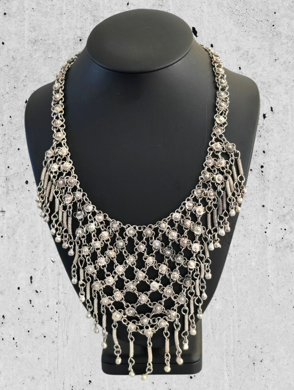 Vintage Tribal Gypsy Chainmail Bib Necklace
